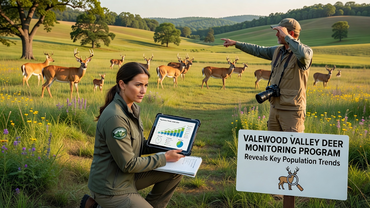 Wildlife biologist reviewing GPS collar data from the Valewood Valley deer monitoring program